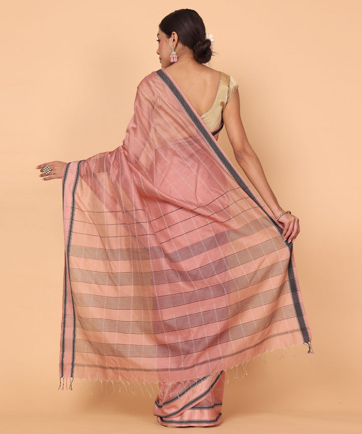 Rose pink black cotton silk handloom maheshwari saree