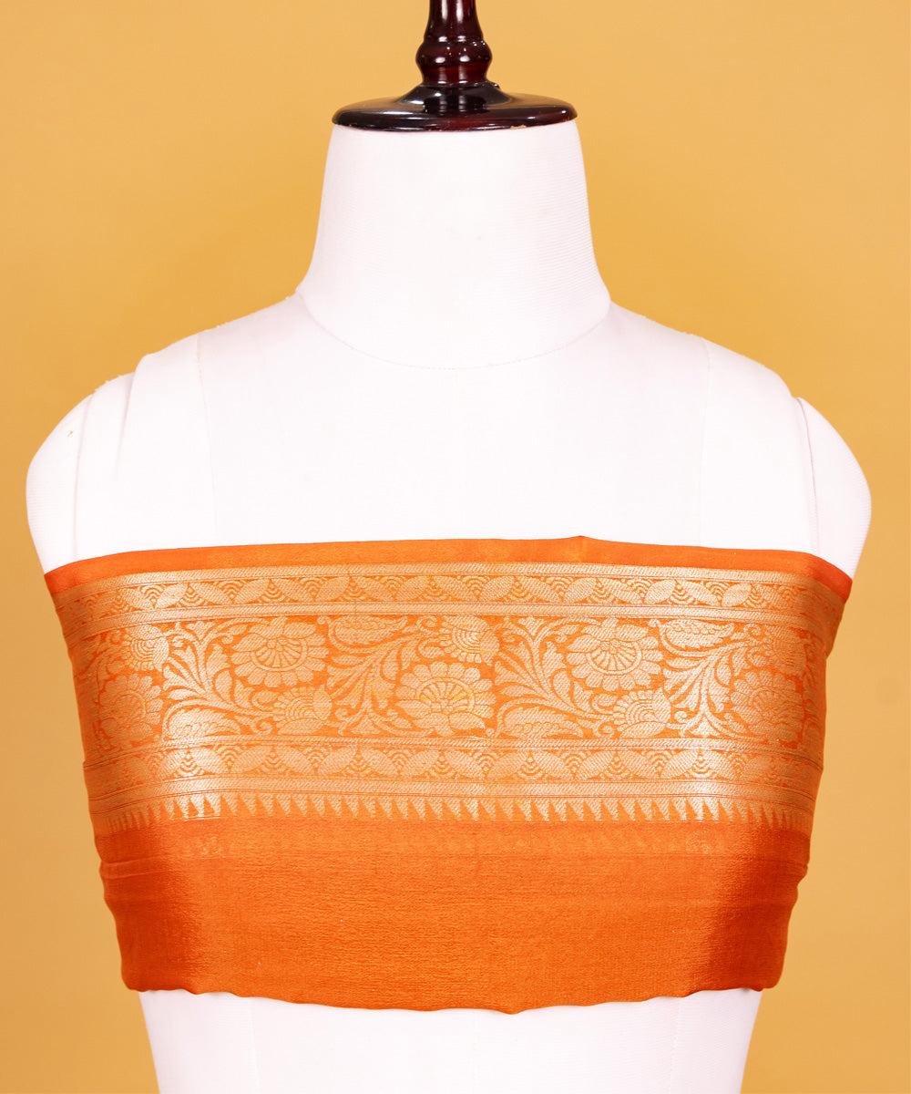 Orange diagonal stripe silk handwoven banarasi saree