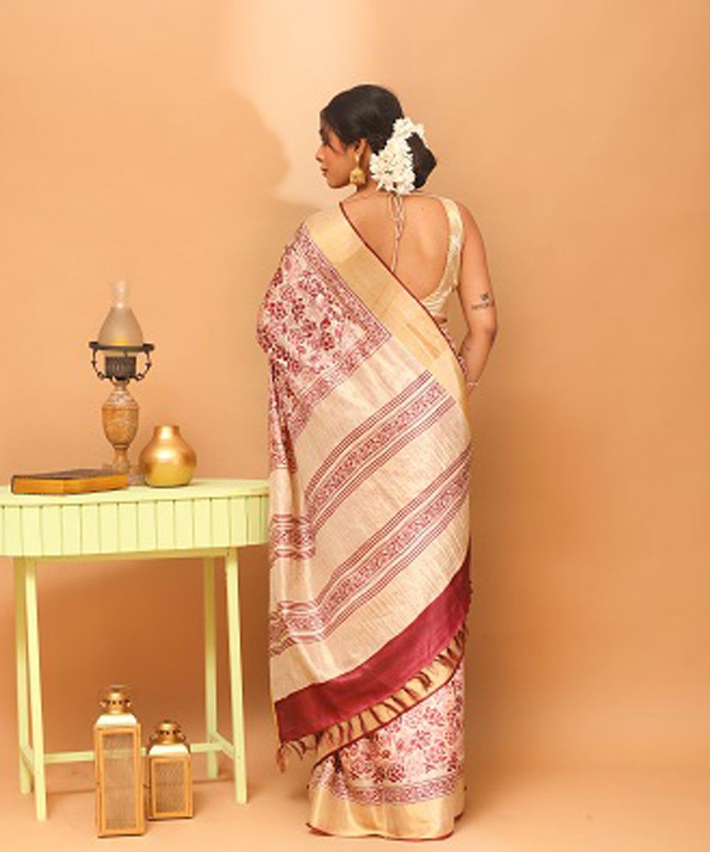 Pink chhattisgarh handloom tussar silk saree