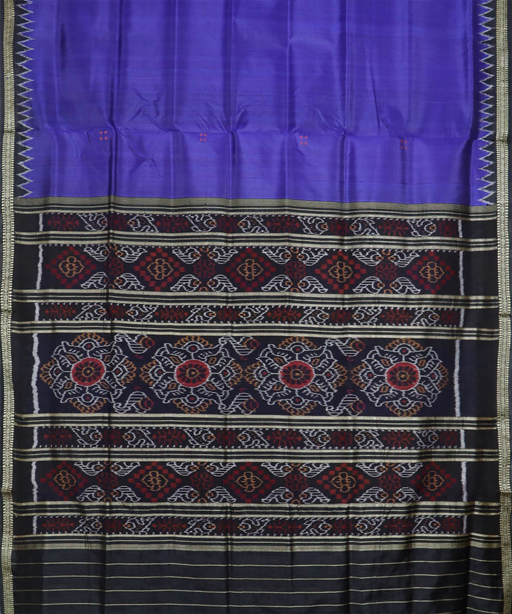 Navy blue black silk handwoven khandua saree