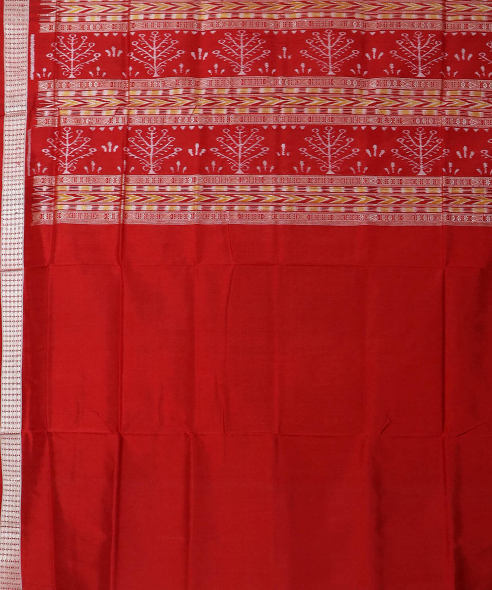Deep peach red silk handwoven bomkai saree