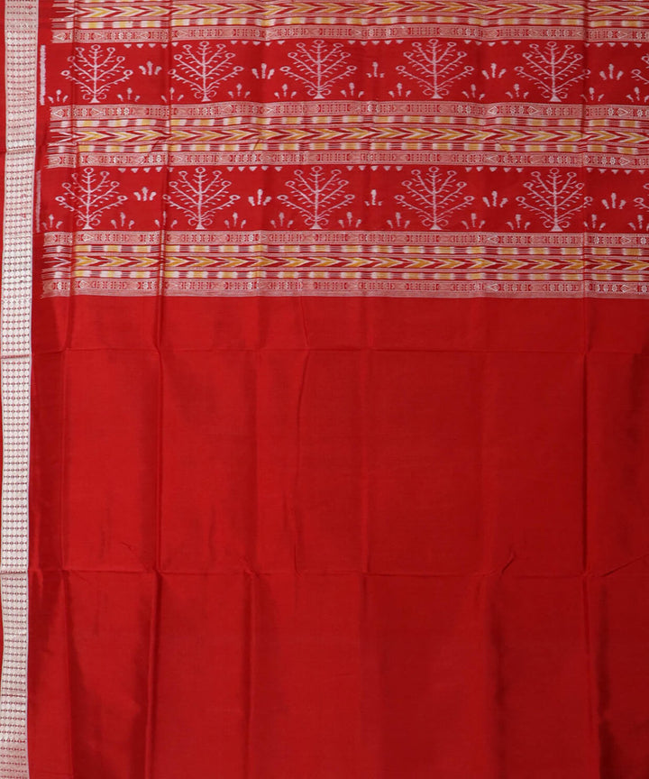 Deep peach red silk handwoven bomkai saree