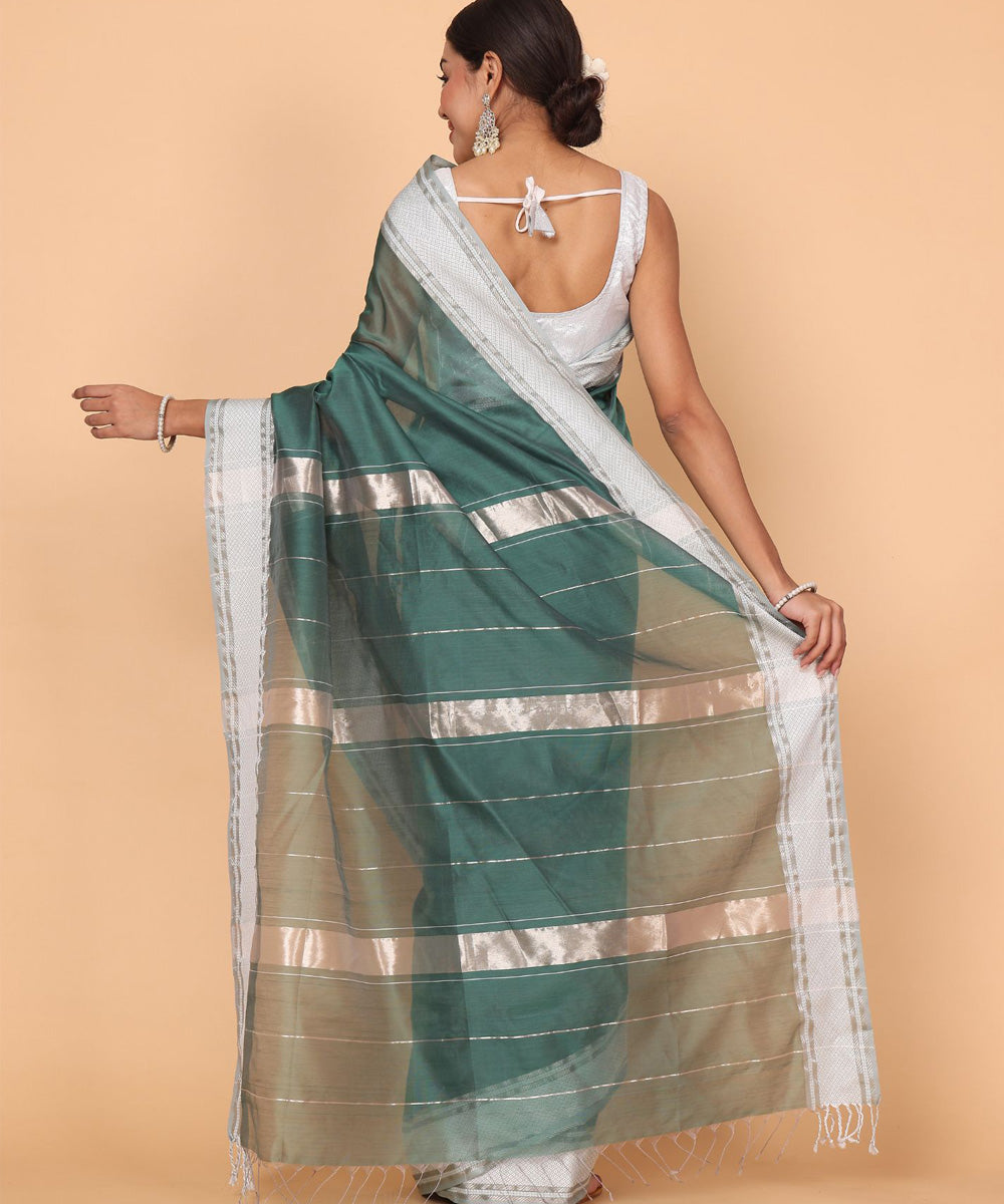 Dark green cotton silk maheshwari handloom saree