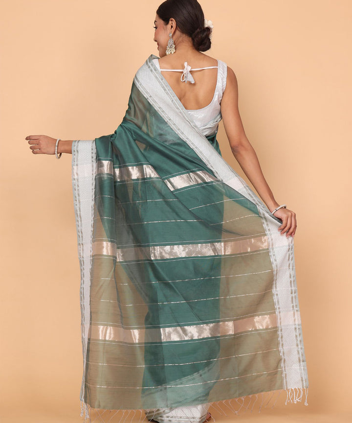 Dark green cotton silk maheshwari handloom saree