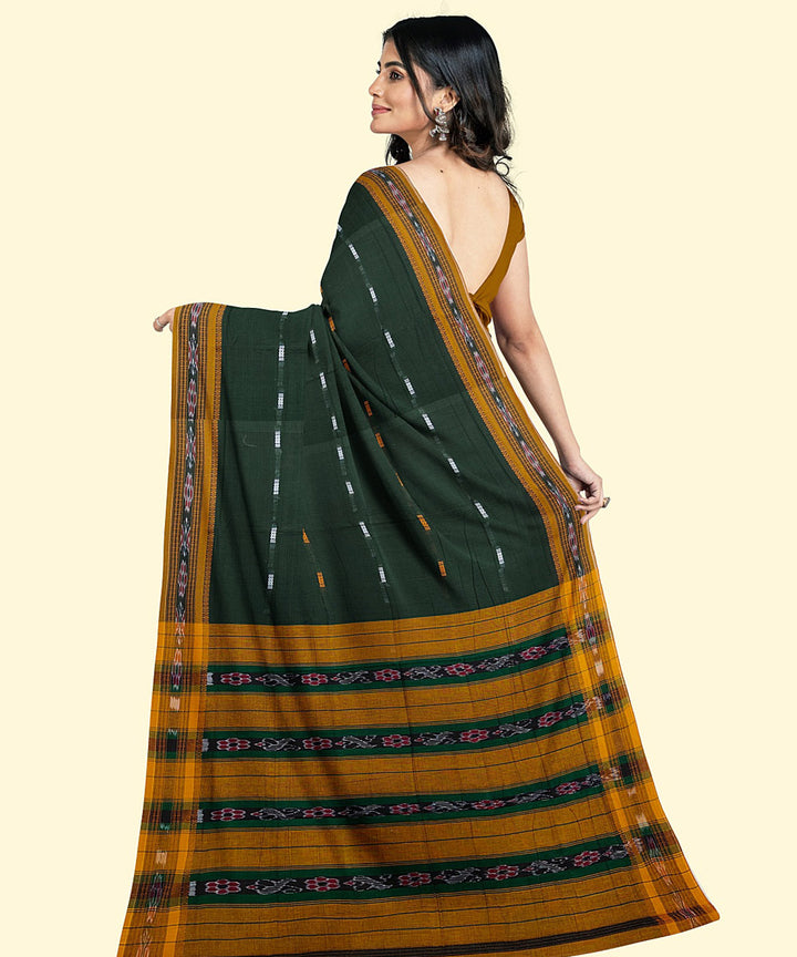 Dark green yellow cotton handwoven nuapatna saree