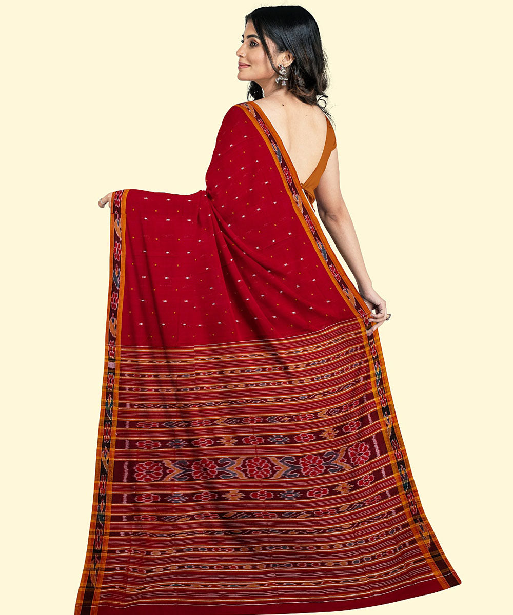 Red yellow cotton handwoven nuapatna saree