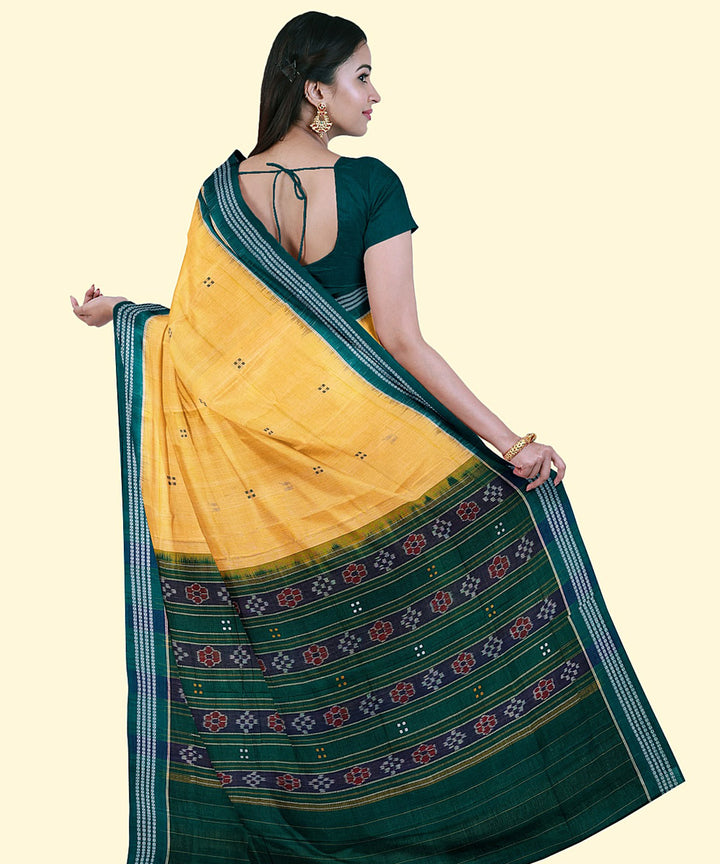 Yellow green cotton handwoven nuapatna saree