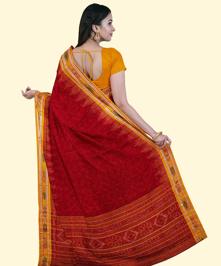 Red brown cotton handwoven nuapatna saree