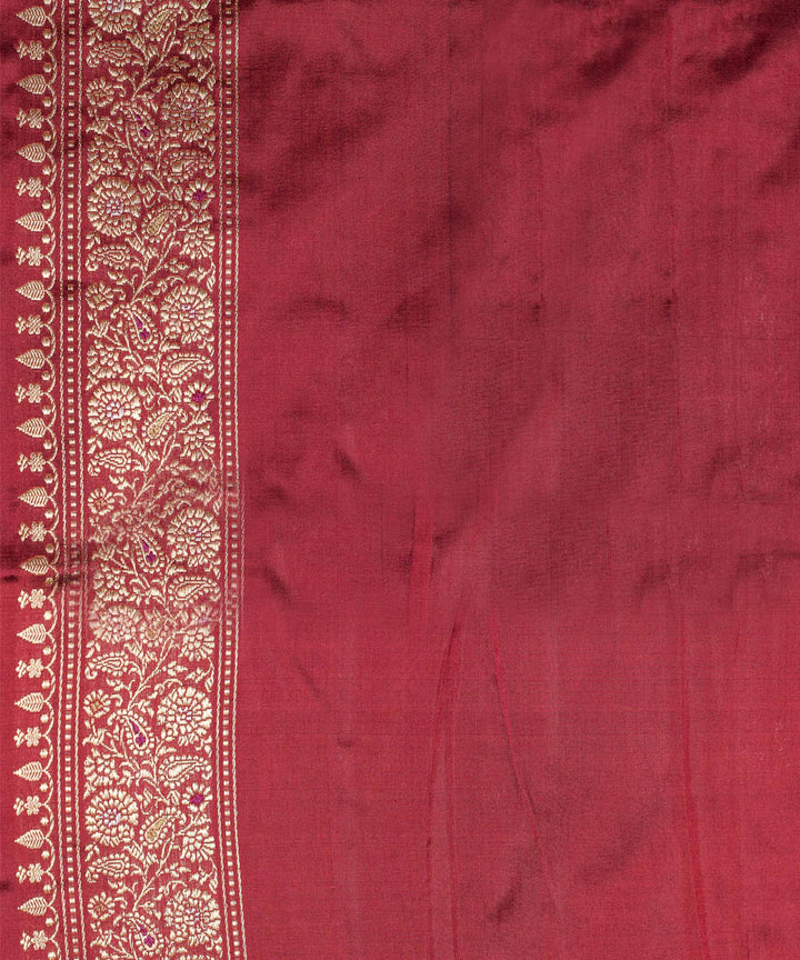 Maroon boota silk handwoven banarasi saree