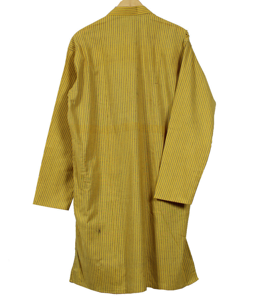Yellow handwoven khadi cotton stripes long kurta
