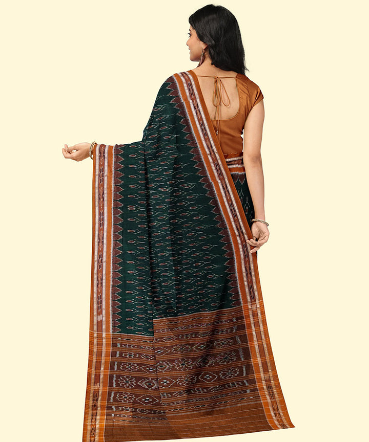 Dark green brown cotton handwoven nuapatna saree