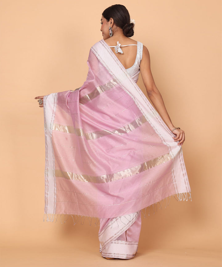 Pink maheshwari cotton silk handloom saree