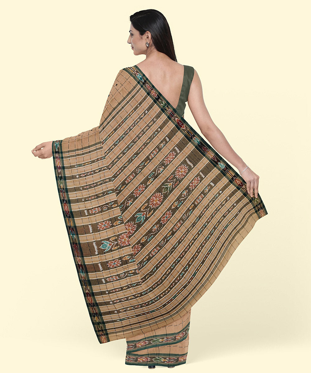 Beige multicolor cotton handwoven nuapatna saree