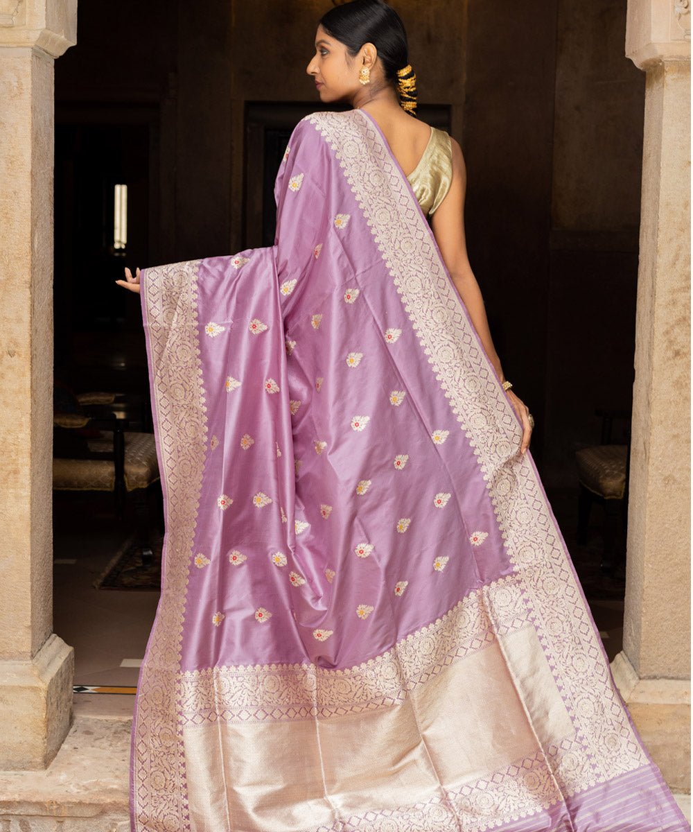 Lavender handwoven banarasi silk saree