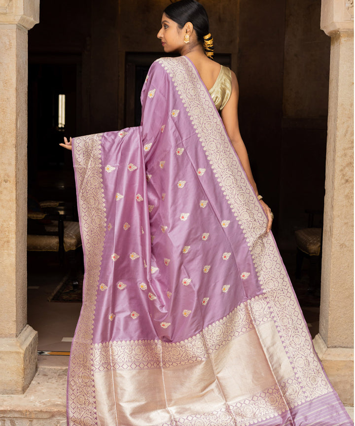 Lavender handwoven banarasi silk saree