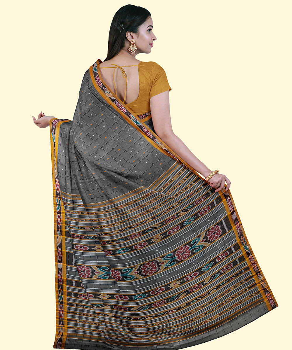 Grey yellow cotton handwoven nuapatna saree