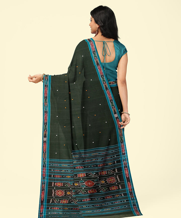 Dark green green cotton handwoven nuapatna saree