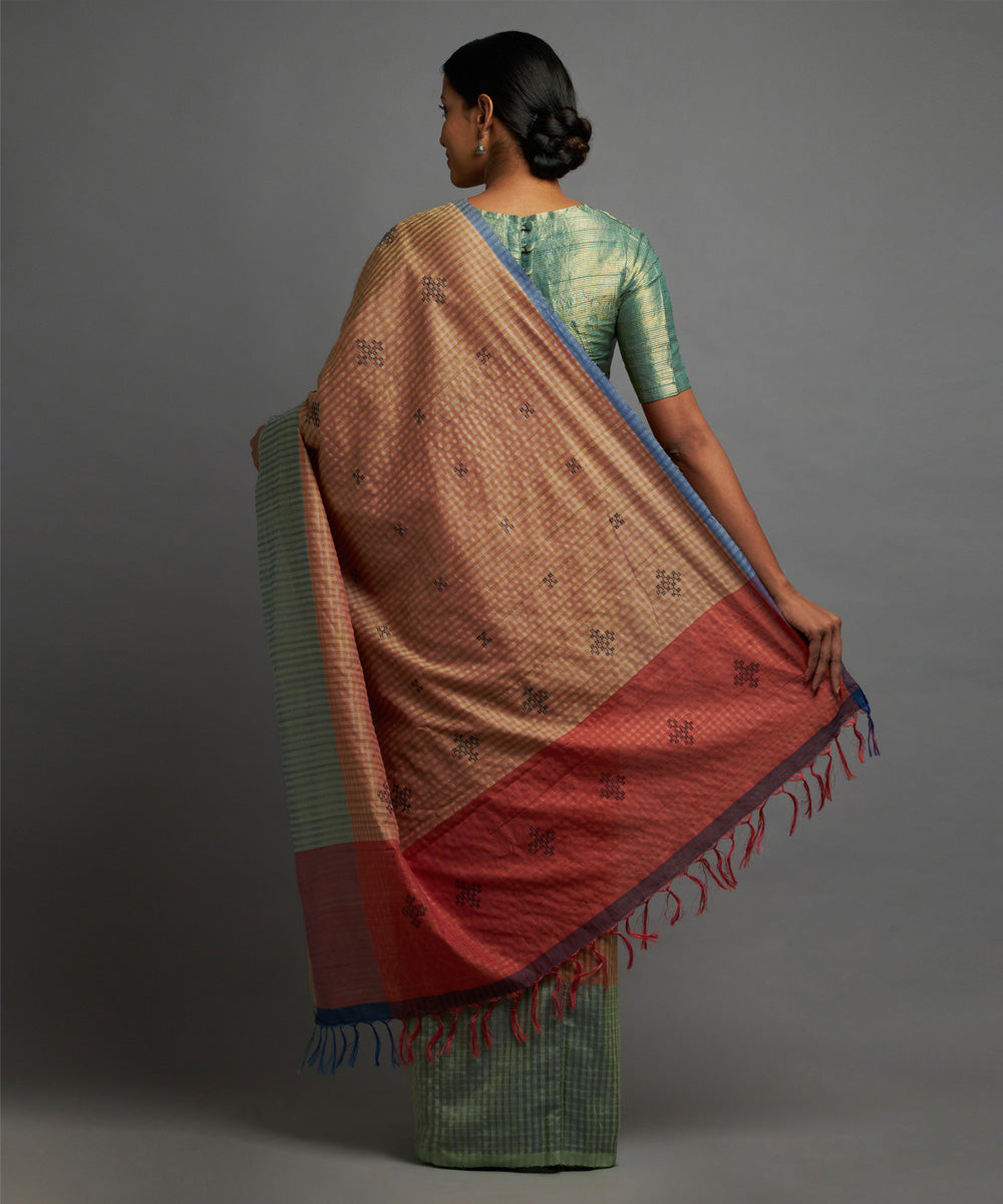 Sepia green kosa handloom chhattisgarh silk saree