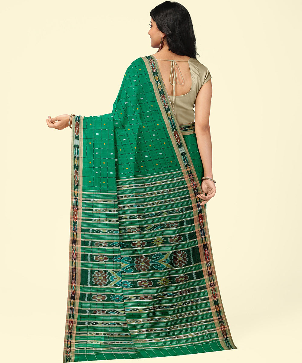 Lime green brown handwoven nuapatna cotton saree