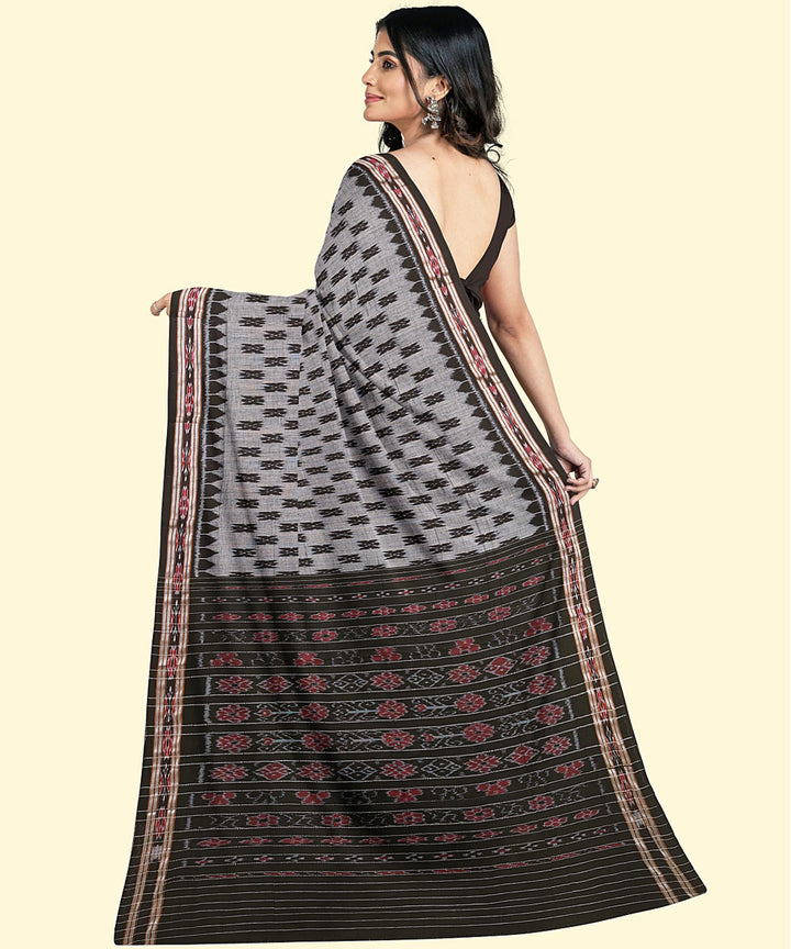 Grey black cotton handwoven nuapatna saree