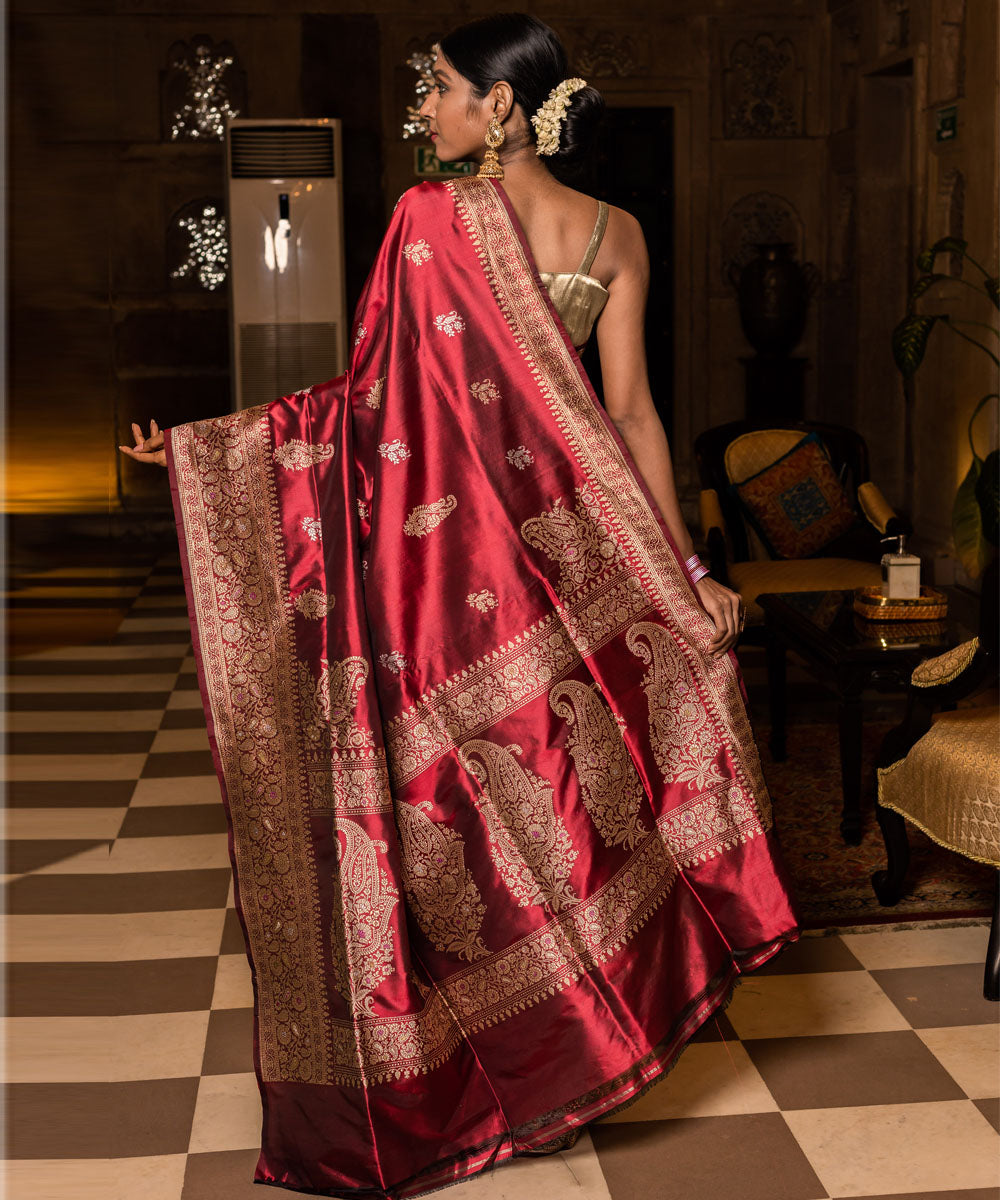 Red handwoven banarasi silk saree