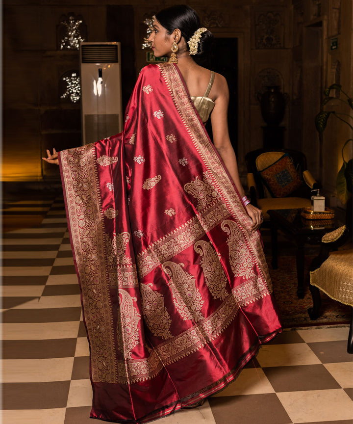 Red handwoven banarasi silk saree
