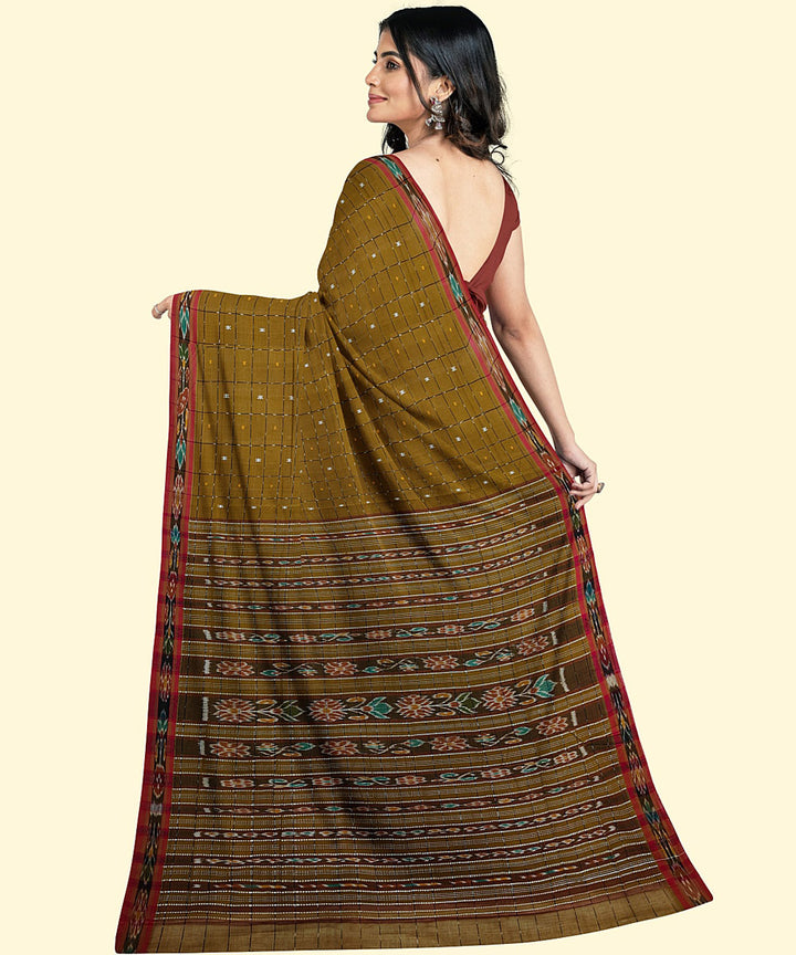 Brown red cotton handwoven nuapatna saree