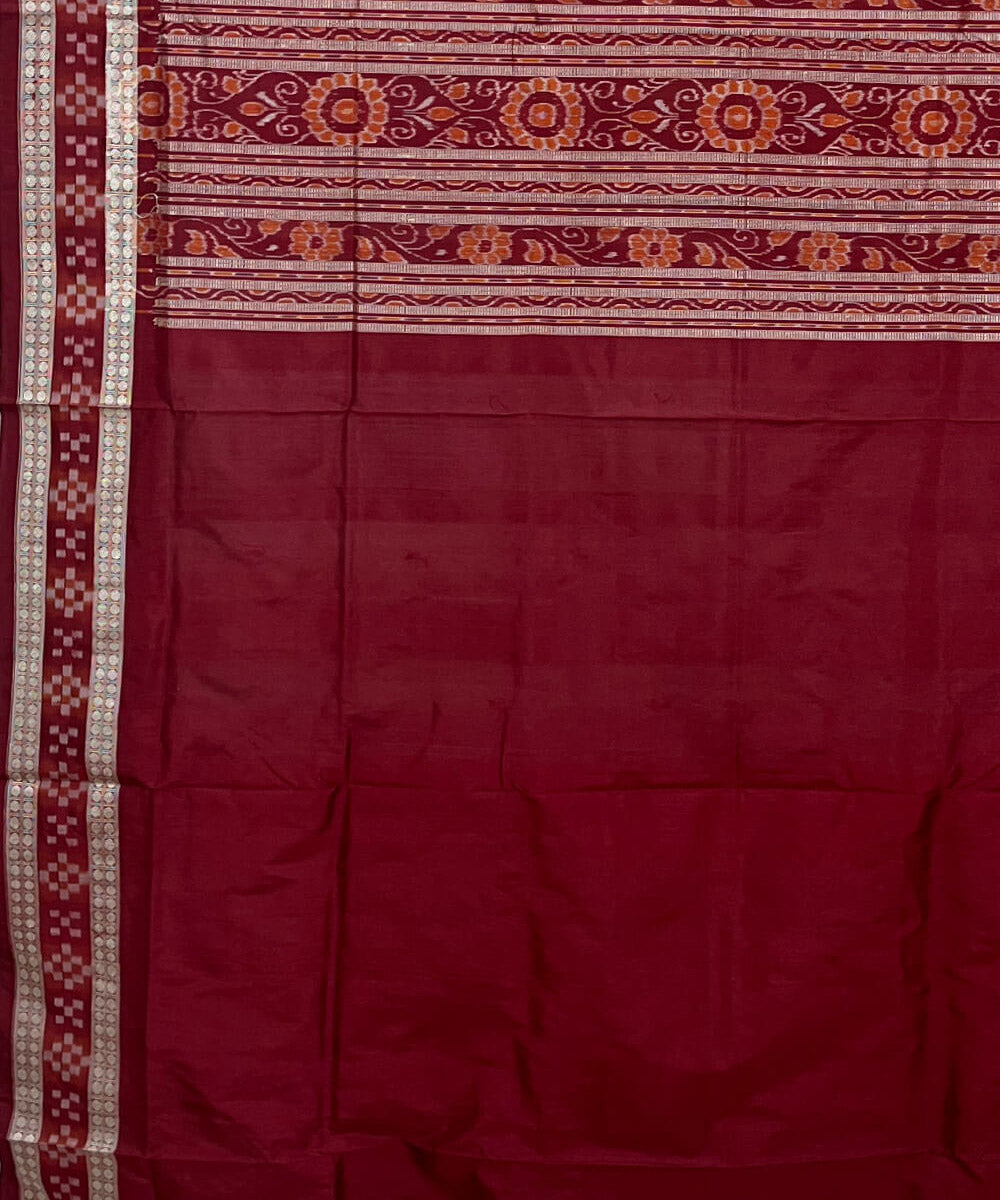 White maroon silk handwoven sambalpuri saree