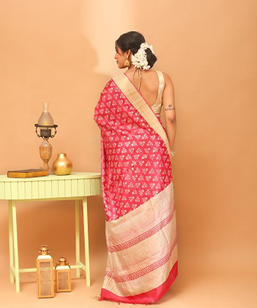 Red chhattisgarh handloom tussar silk saree