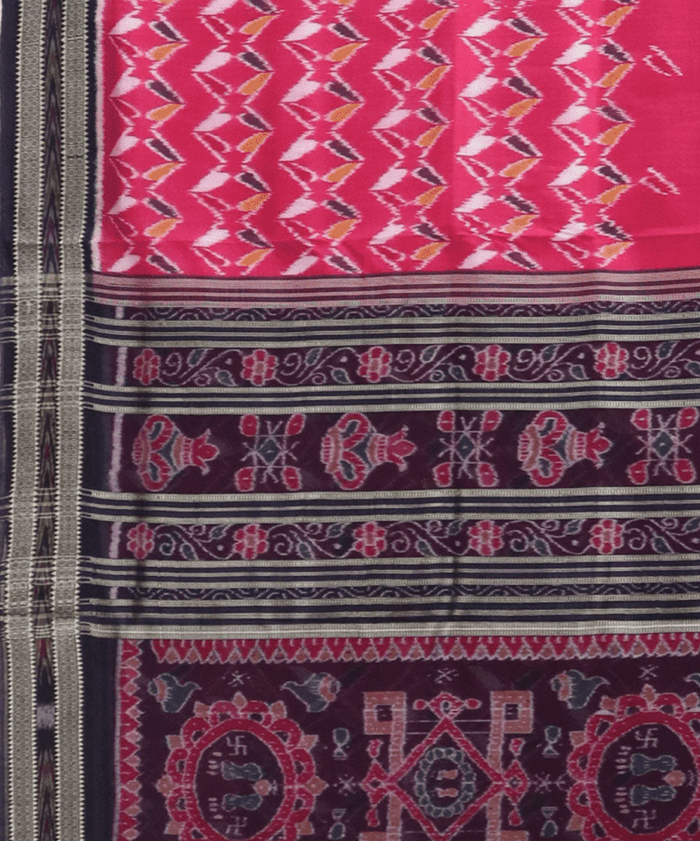 Ruby pink black silk handwoven khandua saree