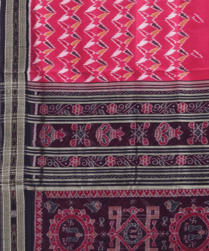 Ruby pink black silk handwoven khandua saree