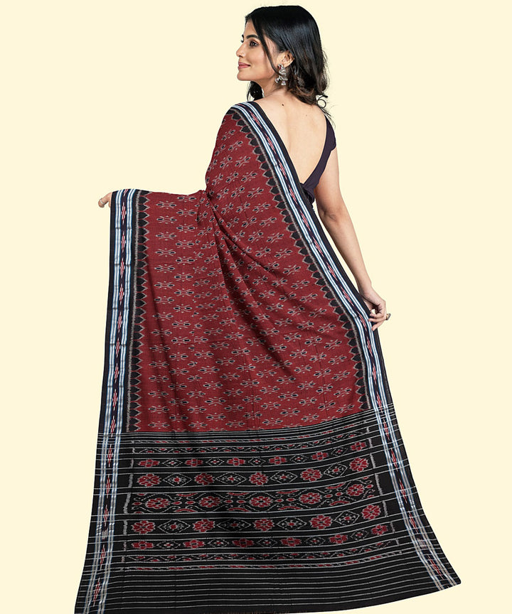 Maroon black cotton handwoven nuapatna saree