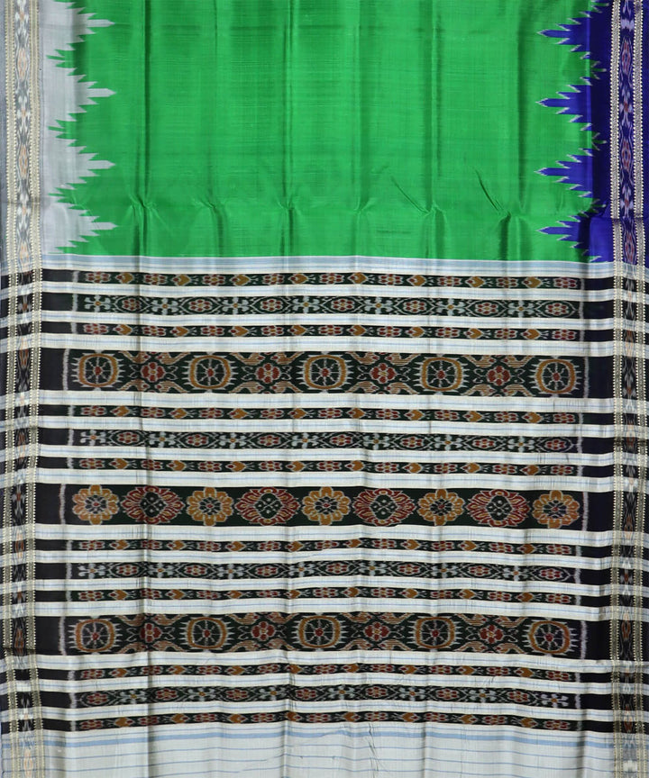 Parrot green black silk handwoven khandua saree