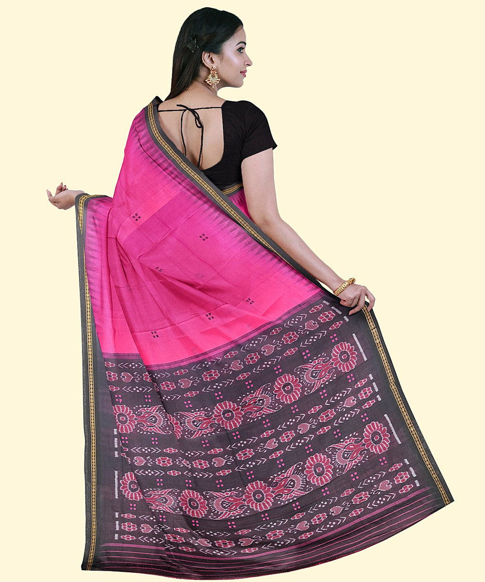 Pink grey cotton handwoven nuapatna saree