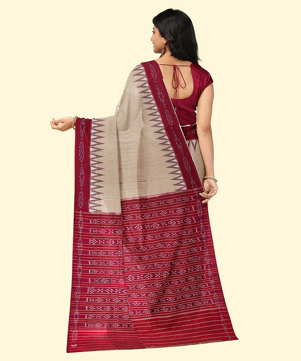 Offwhite red cotton handwoven nuapatna saree