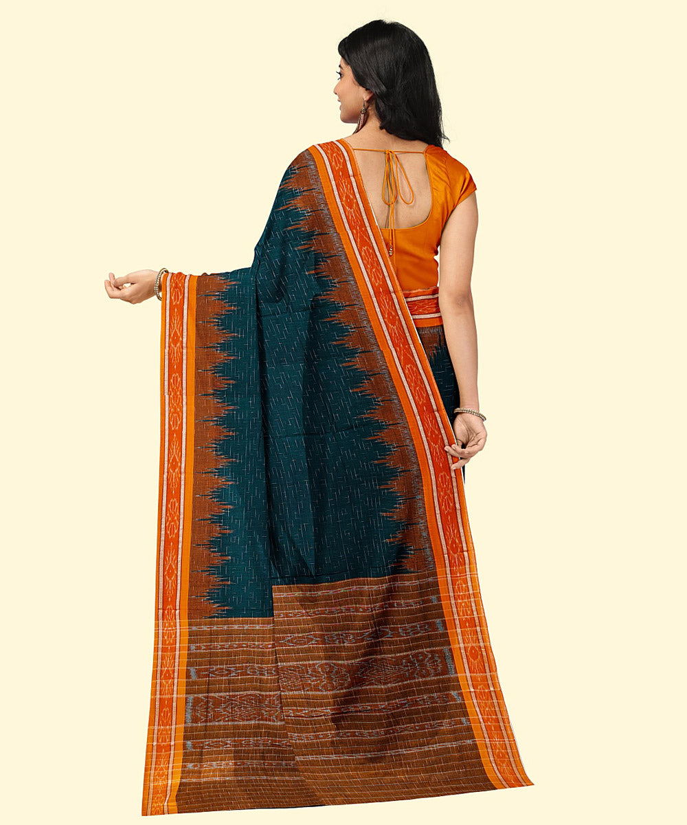 Dark green yellow handwoven cotton nuapatana saree