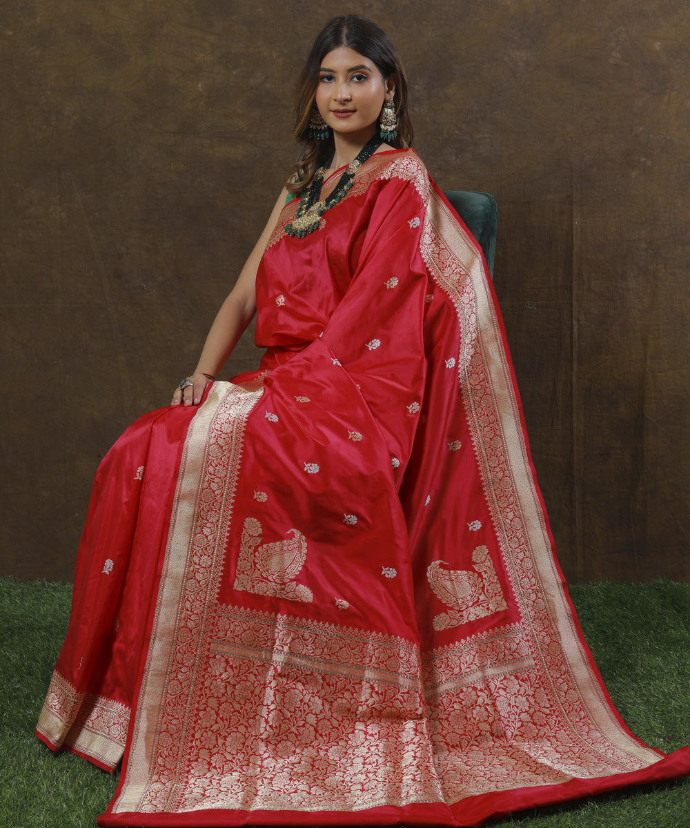 Red silk handwoven banarasi saree