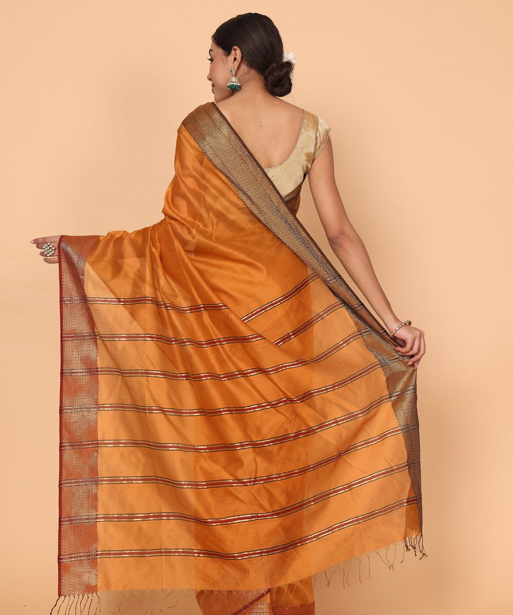 Orange cotton silk handloom maheshwari saree