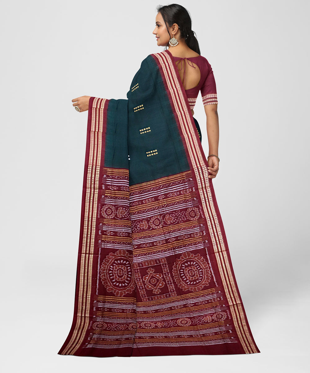 Dark gunmetal maroon cotton handwoven bomkai saree