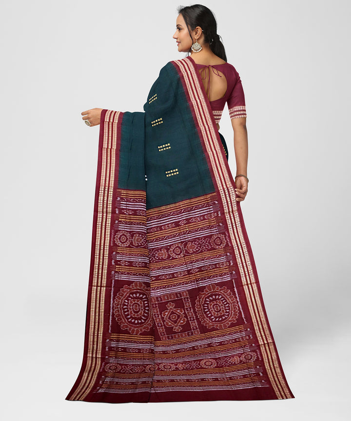 Dark gunmetal maroon cotton handwoven bomkai saree