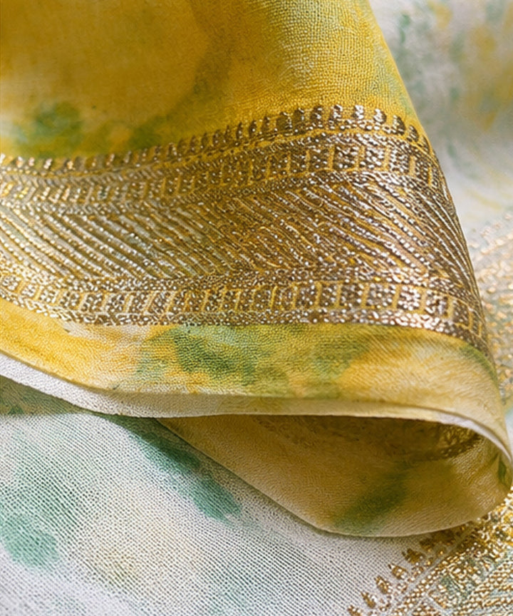 Lime green yellow chanderi silk tie-dye saree