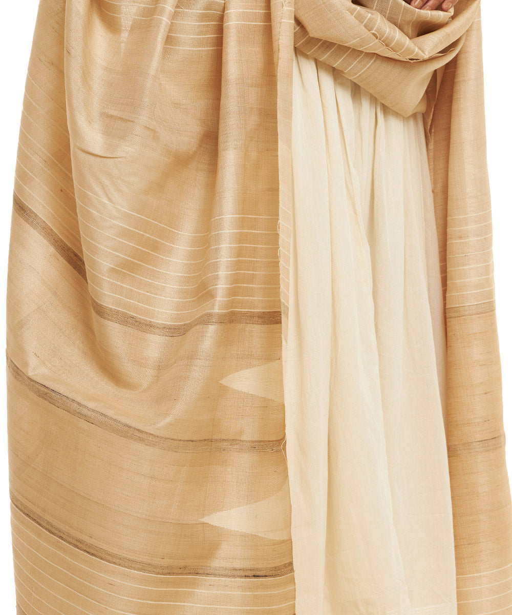 Beige offwhite striped handwoven kosa silk dupatta