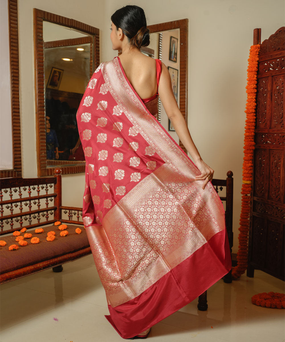 Maroon handwoven silk banarasi saree
