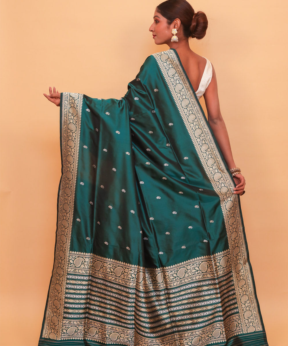 Dark green silk handwoven banarasi saree