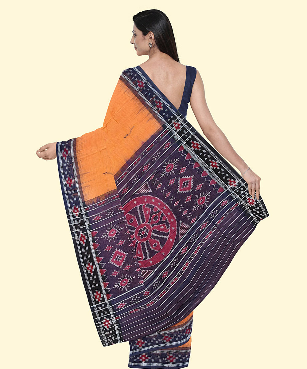 Yellow black cotton handwoven nuapatna saree