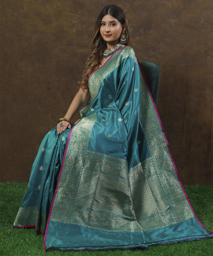 Turquoise silk handwoven banarasi saree