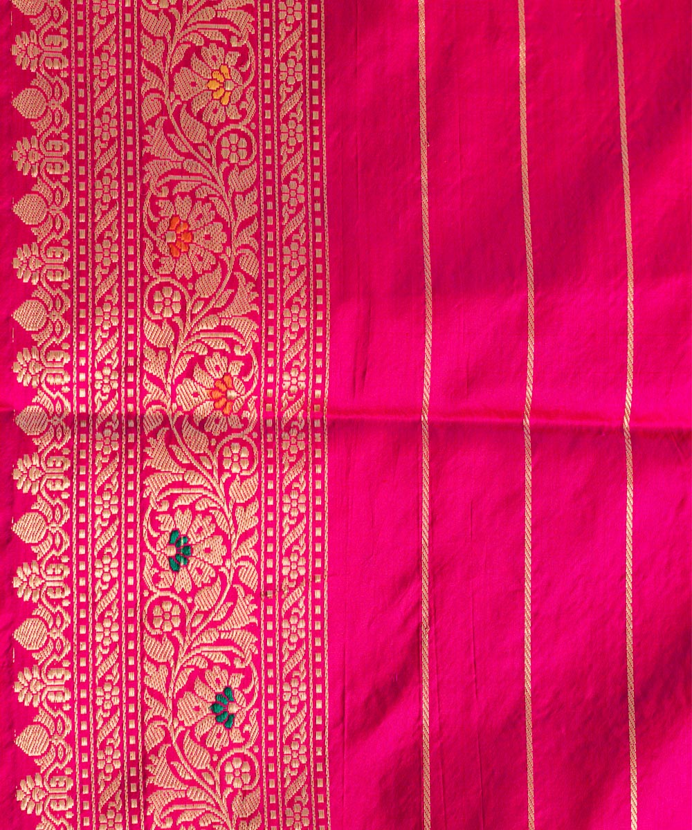 Rani pink jangla handwoven banarasi silk saree