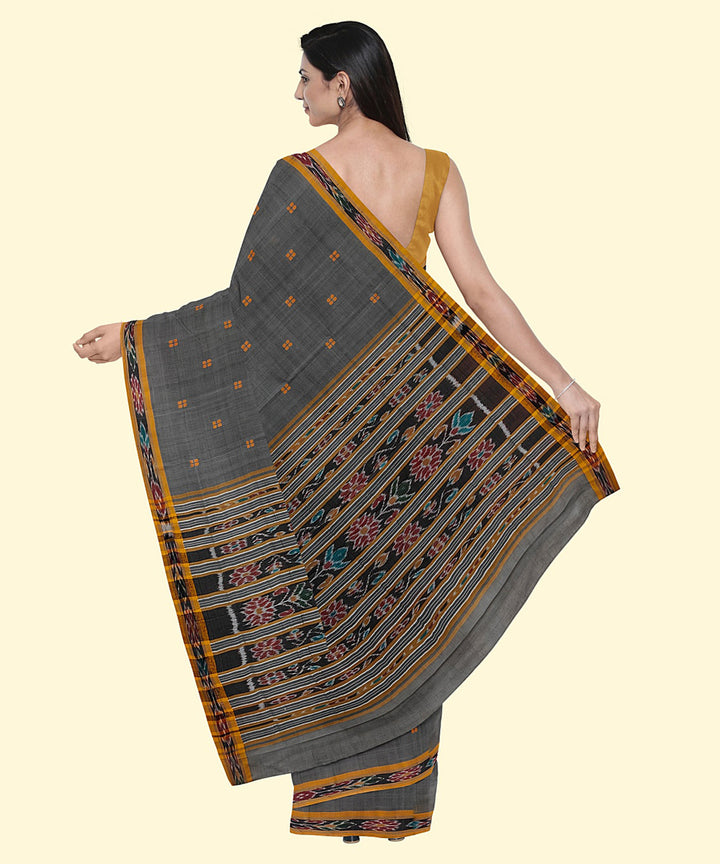 Grey brown cotton handwoven nuapatna saree