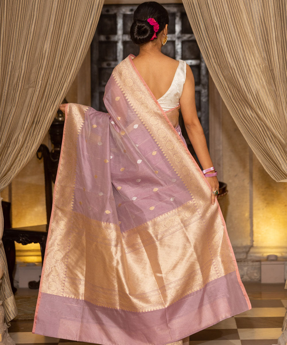 Beige handwoven silk banarasi saree