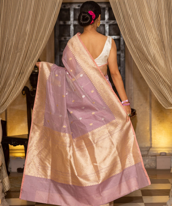 Beige handwoven silk banarasi saree